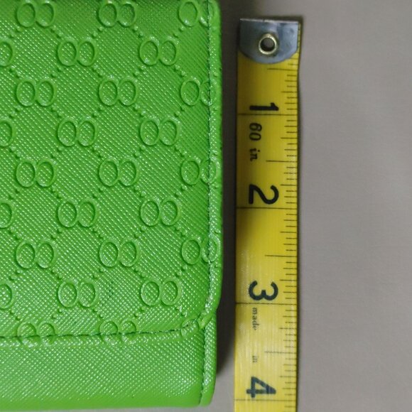 Leather Wallet Lime Green Embossed Faux Snap Closure Decorative Bee Accent - Picture 2 of 9